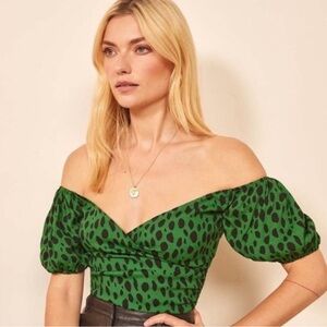 Reformation Lampone Green Cheetah Top